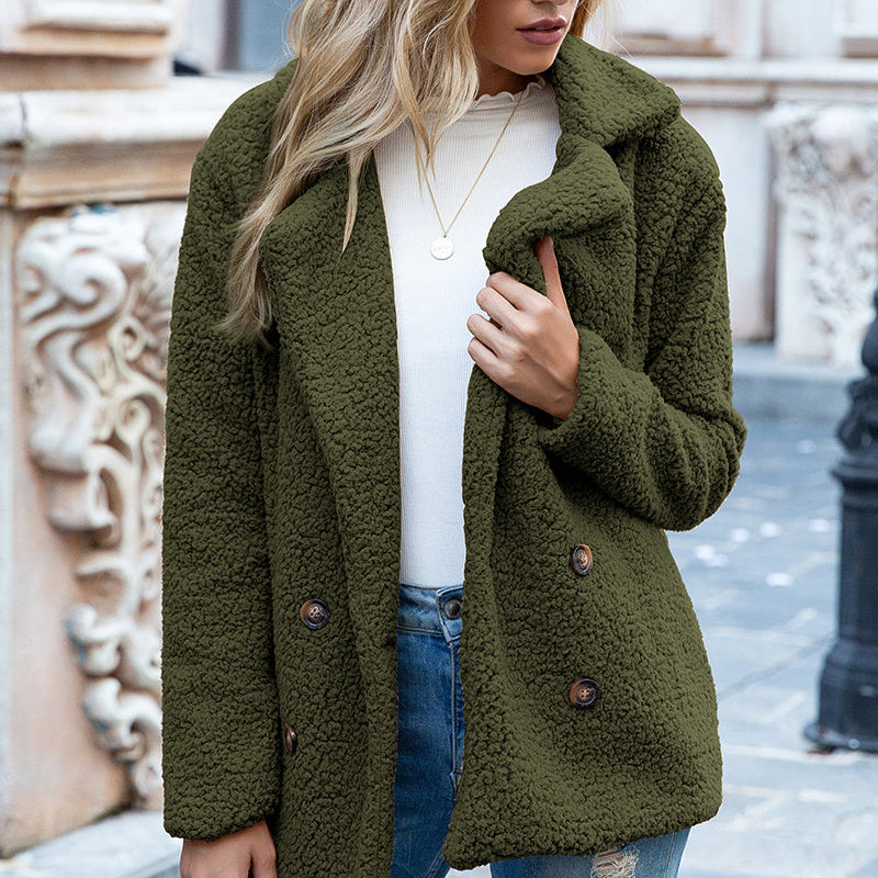 Women's - Sherpa Coat - Full Size with Lapel Collar - Warm and Cosy Winter Outerwear