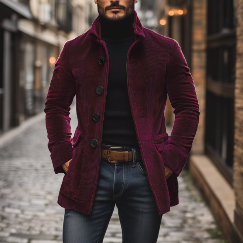 Men's - Vintage Corduroy Short Coat - Stand Collar Slim Fit