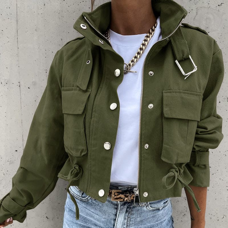 Women's - Stylish Cropped Transition Jacket with Pockets - Versatile Fashion