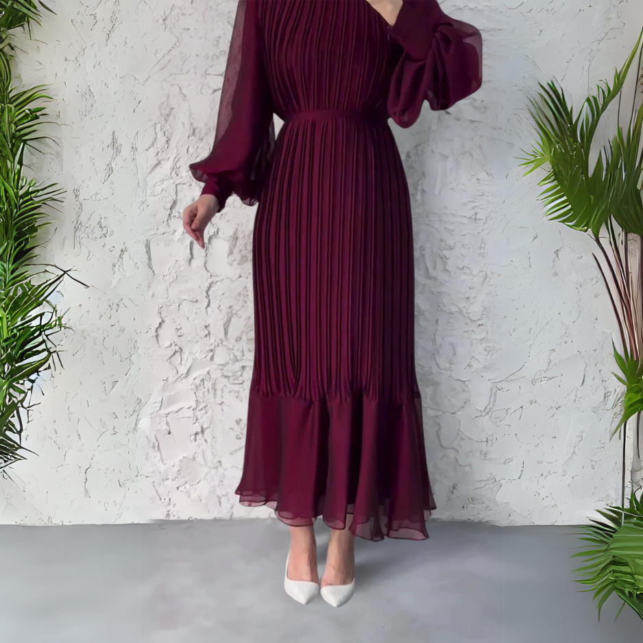 Women's - Pleated Elegant Dress - Stylish Comfort for Special Occasions - Fashion-Forward Design - Perfect for Every Celebration
