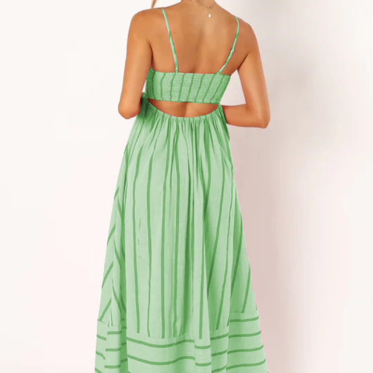 Women's – Striped Summer Dress – High Waist Fit