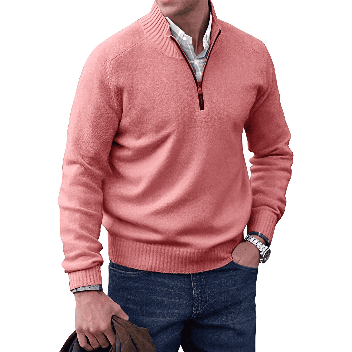 Men's - Quarter Zip Pullover Sweater - Soft, Stylish, Perfect for Layering