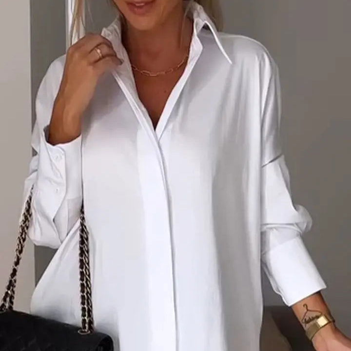 Women's - Elegant Lapel Shirt - Timeless Style - Versatile Cotton Blend - Perfect for Any Occasion