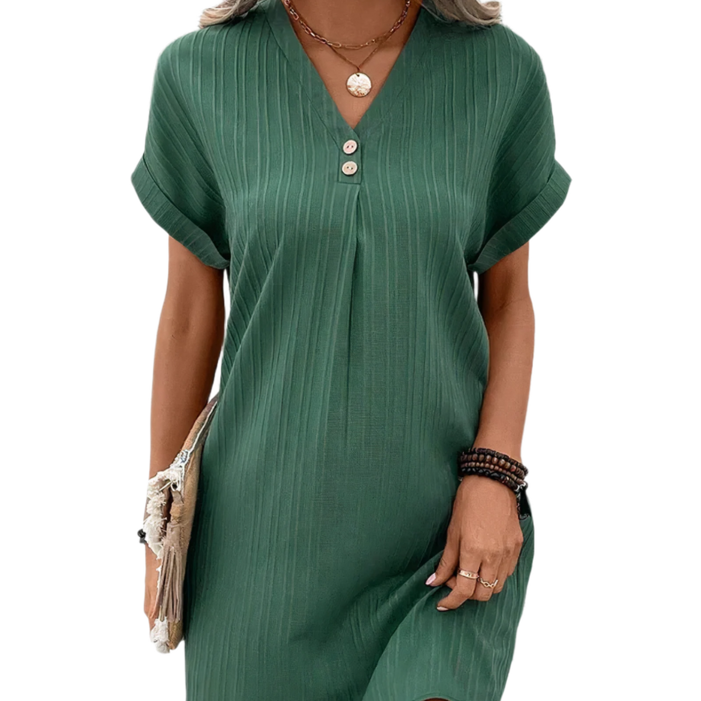 Women's - Chic V-Neck Summer Dress - Effortlessly Elegant - Lightweight & Stylish - Perfect for Warm Weather