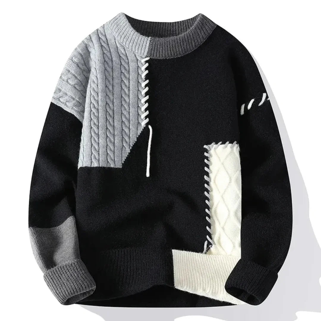 Men's - Patchwork Sweater - Vintage Knit Style