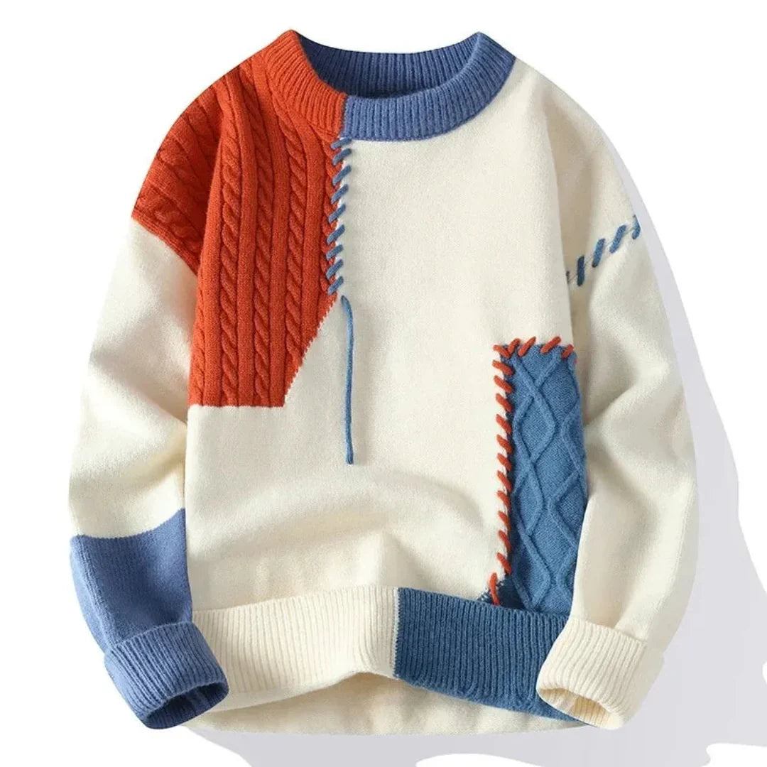 Men's - Patchwork Sweater - Vintage Knit Style