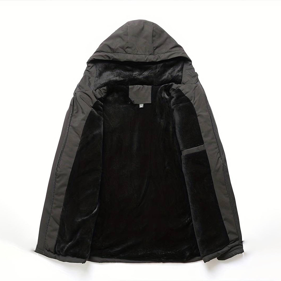 Men's - Cosy Black Windbreaker - Warm Lining Detail