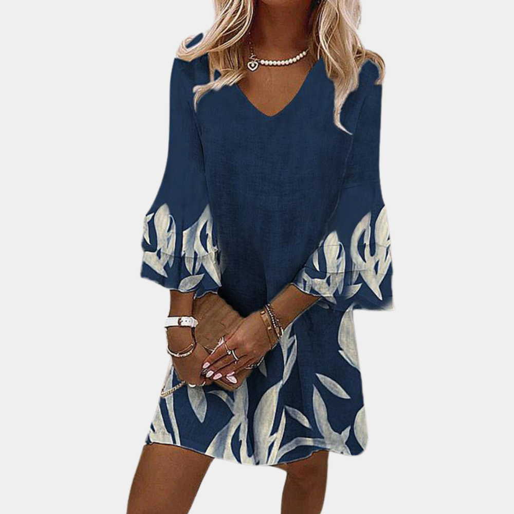 Women's - V-Neck Ruffle Sleeve Dress - Elegant Style