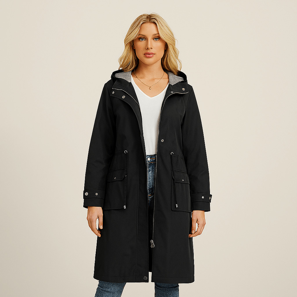 Women's - Waterproof Trench Coat with Hood - Stylish & Functional Outerwear