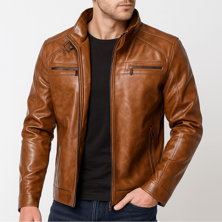 Men's - Biker Jacket - Black & Brown - Stylish Leather Outerwear