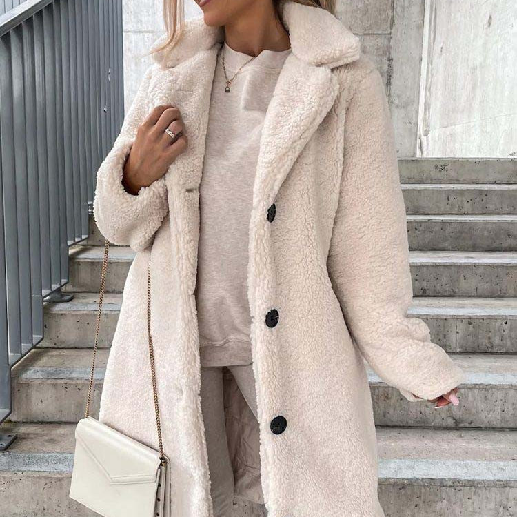 Women's - Teddy Coat - Warm Long Plus Size Outerwear for Cosy Style
