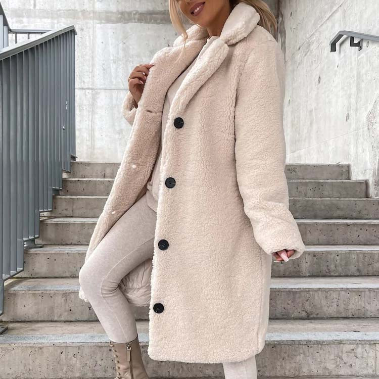 Women's - Teddy Coat - Warm Long Plus Size Outerwear for Cosy Style