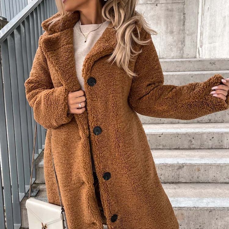 Women's - Teddy Coat - Warm Long Plus Size Outerwear for Cosy Style