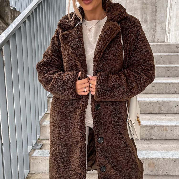 Women's - Teddy Coat - Warm Long Plus Size Outerwear for Cosy Style