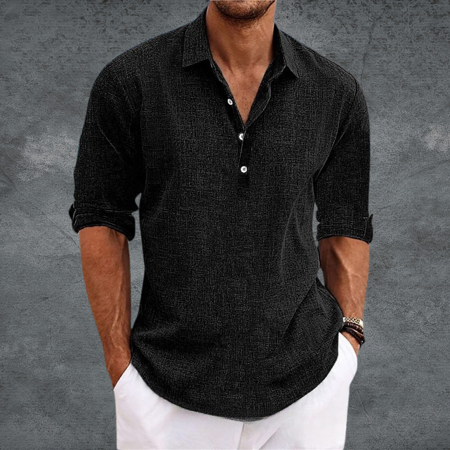 Men's - Casual Long Sleeve Shirt - Button-Up