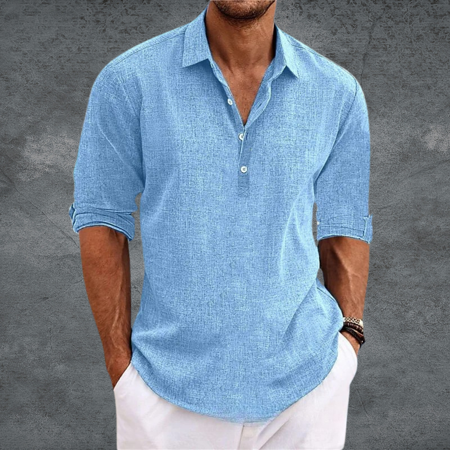 Men's - Casual Long Sleeve Shirt - Button-Up