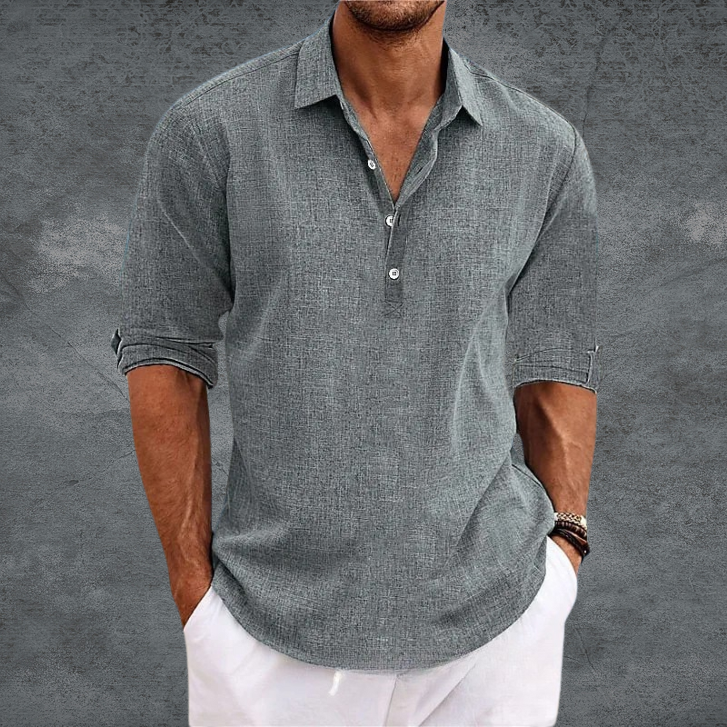 Men's - Casual Long Sleeve Shirt - Button-Up
