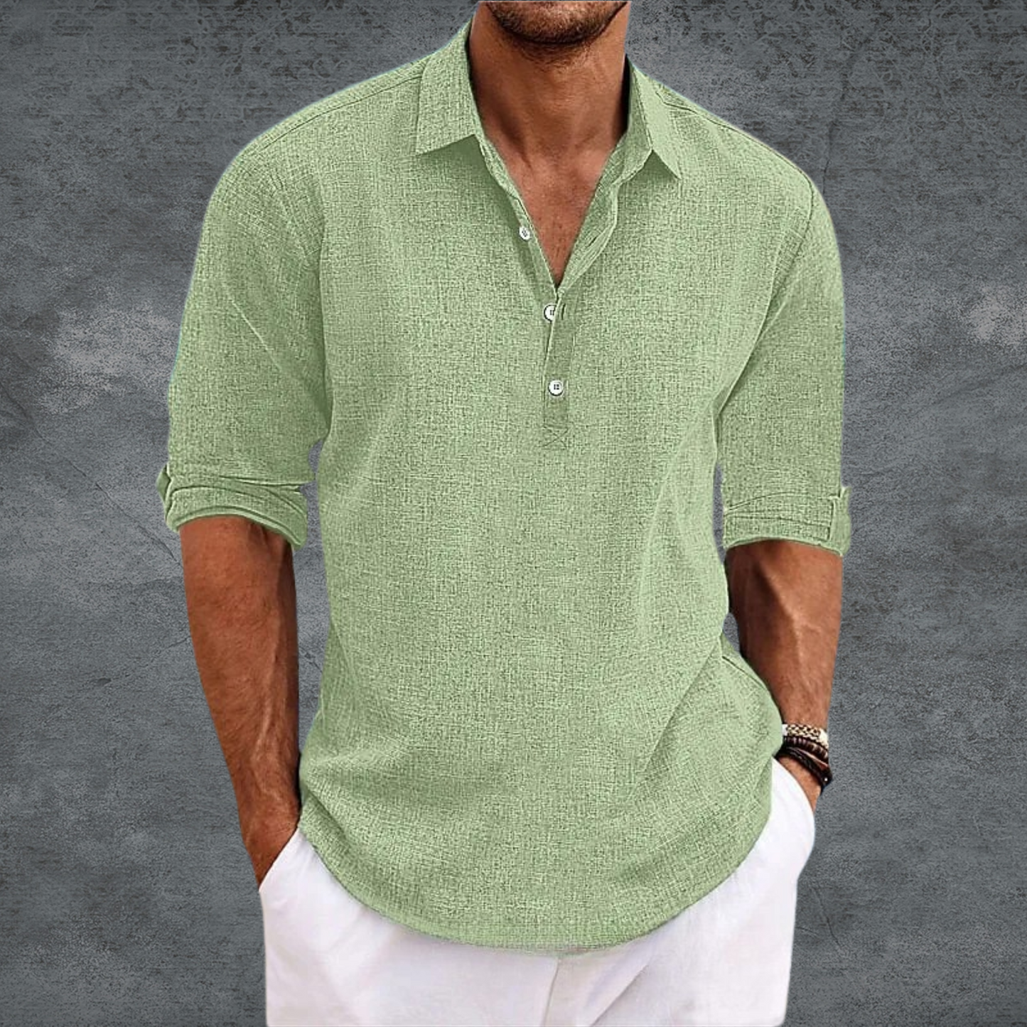 Men's - Casual Long Sleeve Shirt - Button-Up