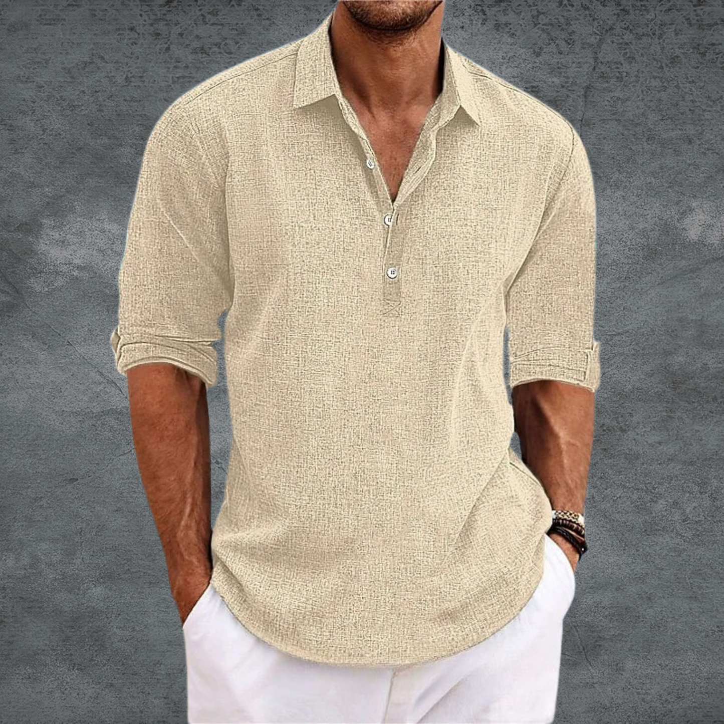 Men's - Casual Long Sleeve Shirt - Button-Up
