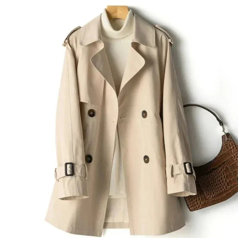 Women's - Classic Double-Breasted Trench Coat - Stylish Casual Outerwear