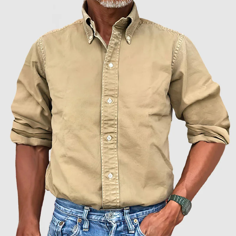 Men's - Vintage Casual Long Sleeve Shirt - Cotton Fabric