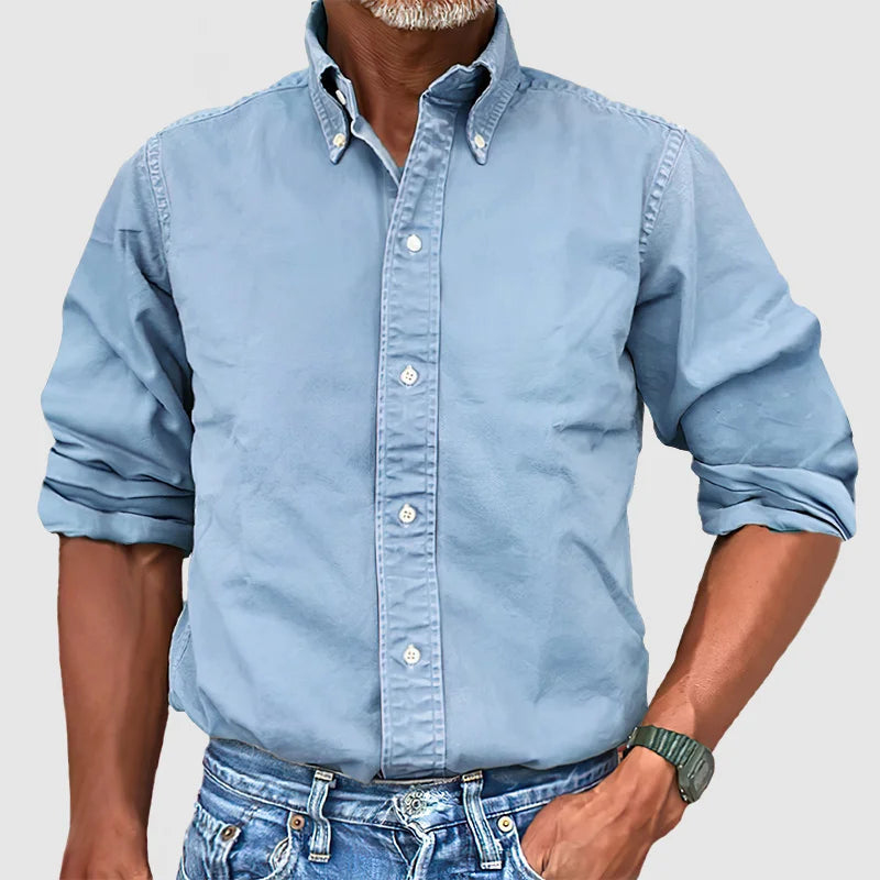 Men's - Vintage Casual Long Sleeve Shirt - Cotton Fabric