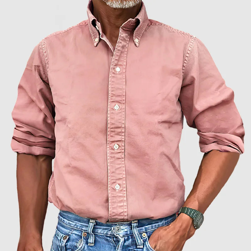 Men's - Vintage Casual Long Sleeve Shirt - Cotton Fabric