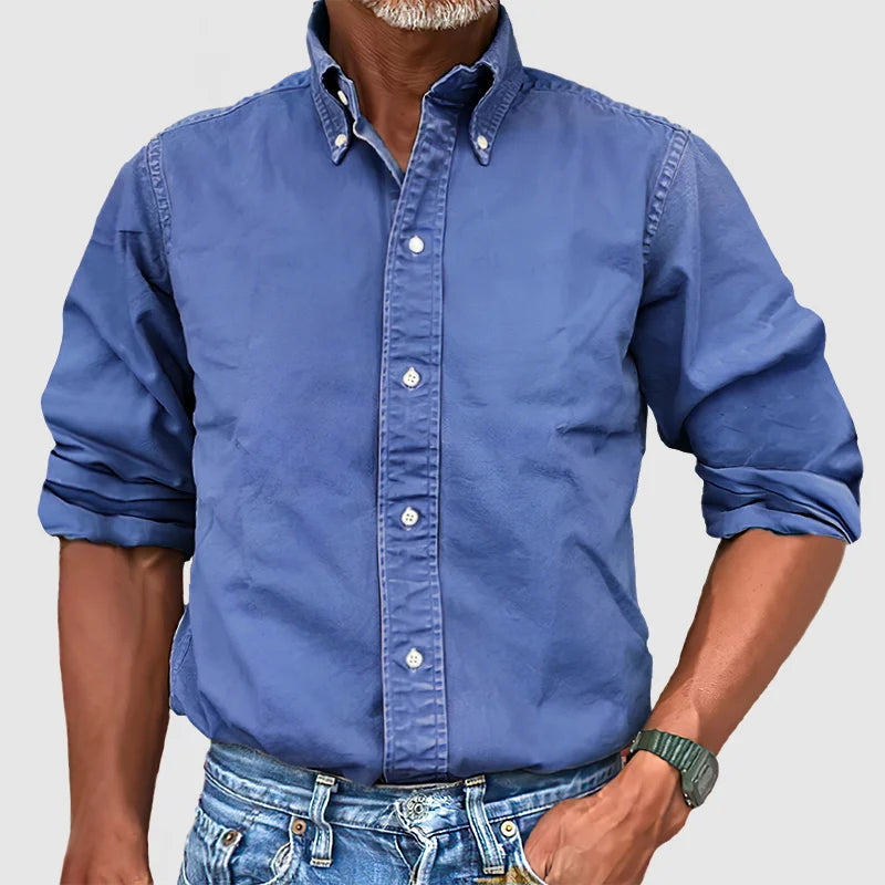 Men's - Vintage Casual Long Sleeve Shirt - Cotton Fabric