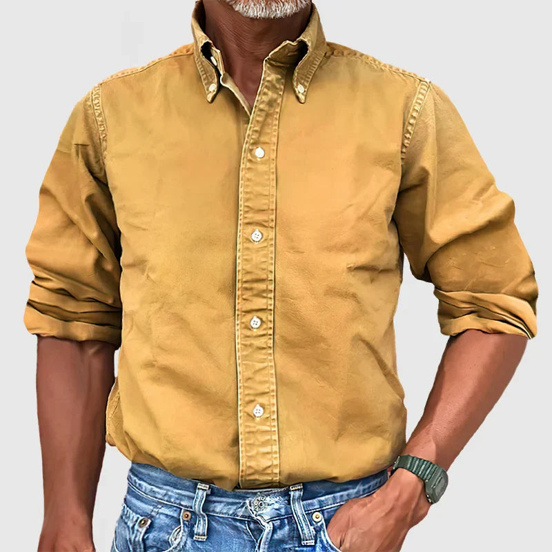 Men's - Vintage Casual Long Sleeve Shirt - Cotton Fabric