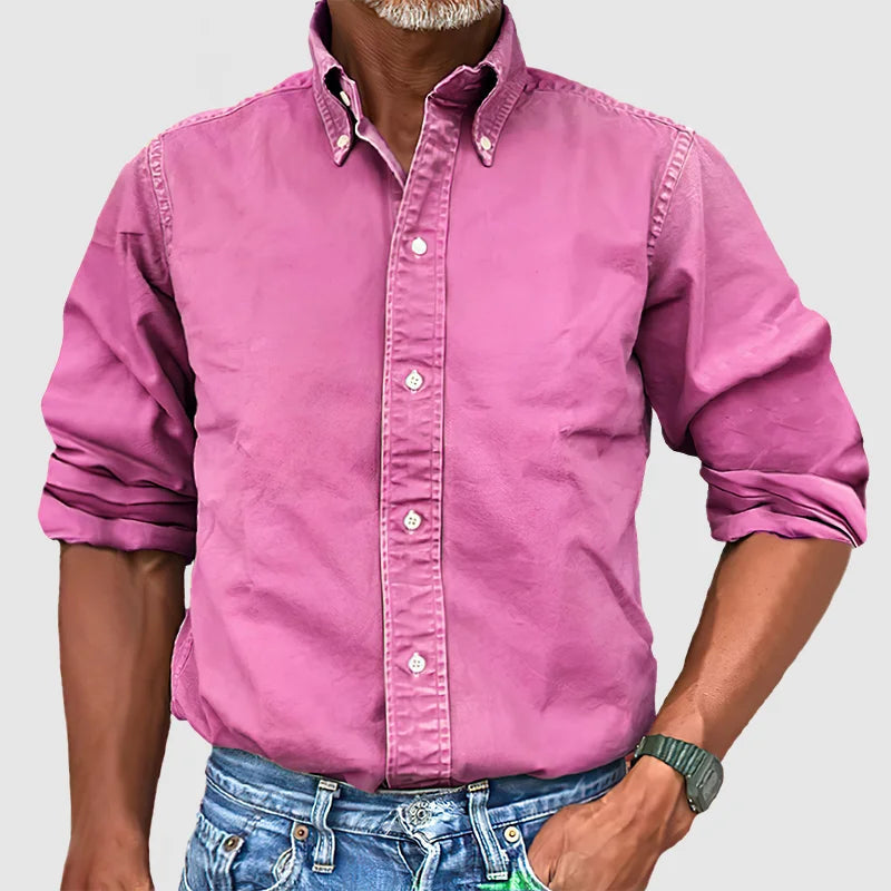 Men's - Vintage Casual Long Sleeve Shirt - Cotton Fabric