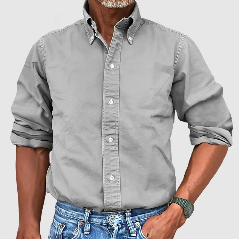 Men's - Vintage Casual Long Sleeve Shirt - Cotton Fabric