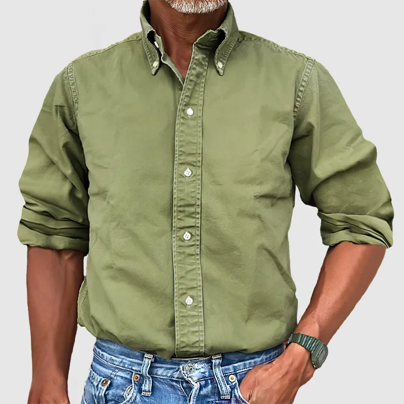 Men's - Vintage Casual Long Sleeve Shirt - Cotton Fabric