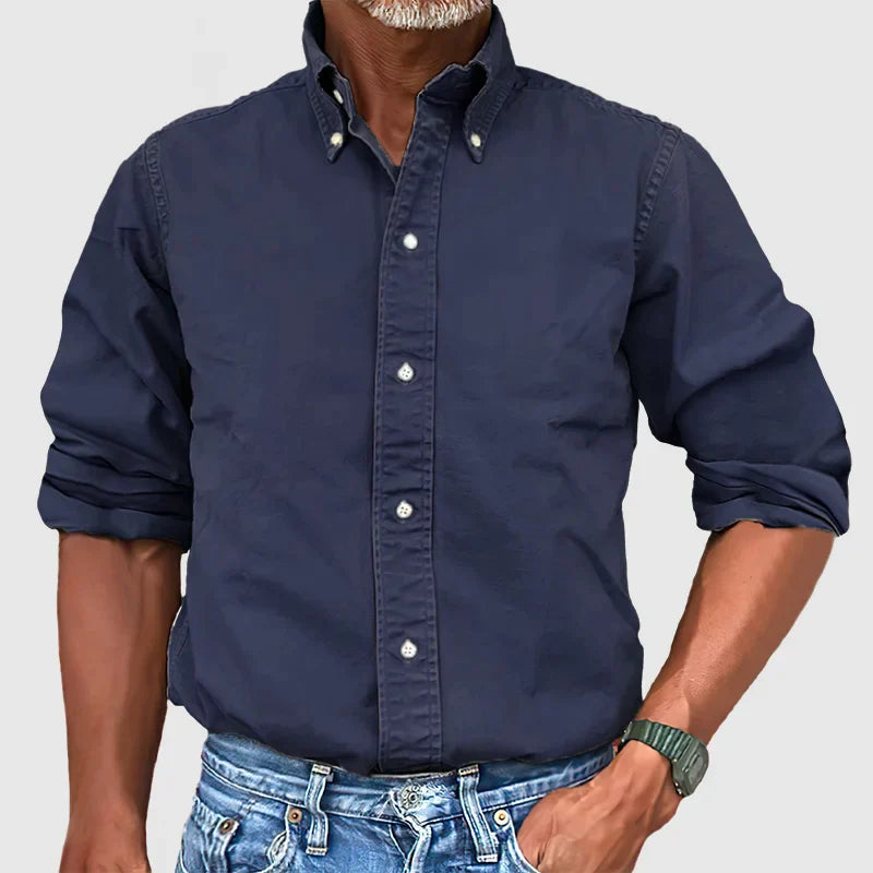 Men's - Vintage Casual Long Sleeve Shirt - Cotton Fabric