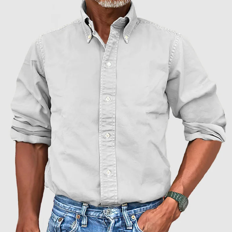 Men's - Vintage Casual Long Sleeve Shirt - Cotton Fabric