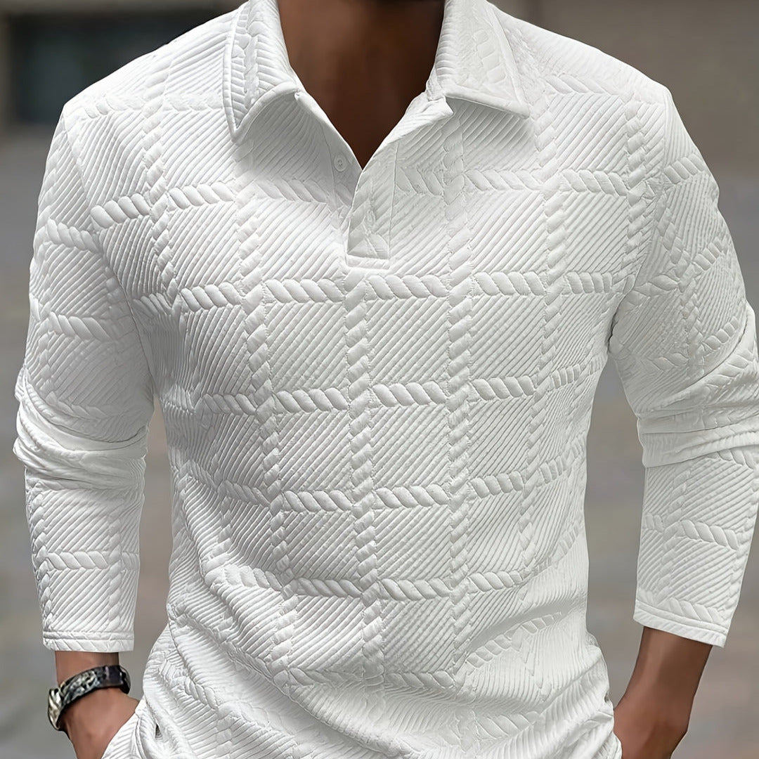 Men's - Knitted Jacquard Polo Shirt - Stylish Comfort