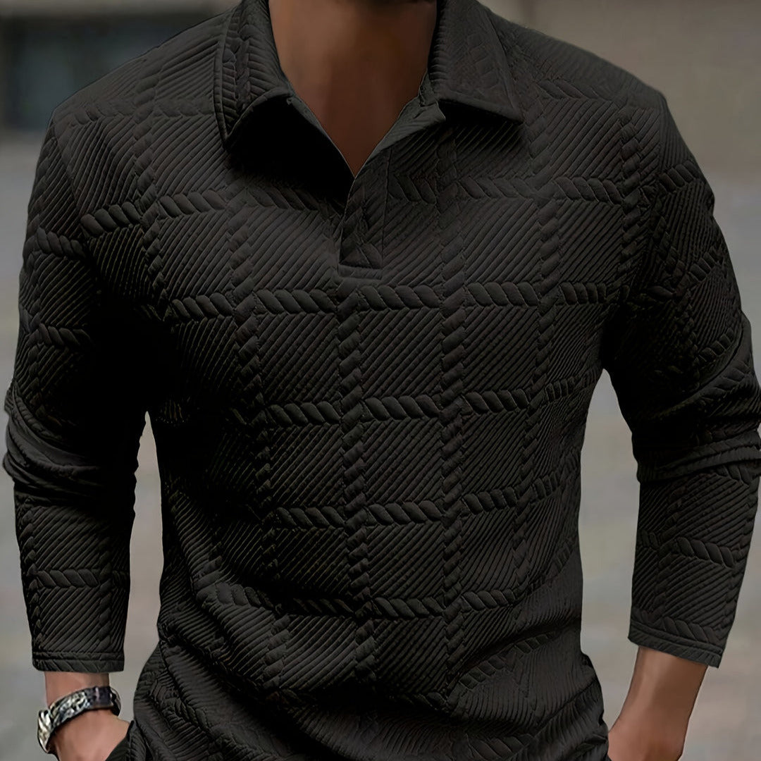 Men's - Knitted Jacquard Polo Shirt - Stylish Comfort