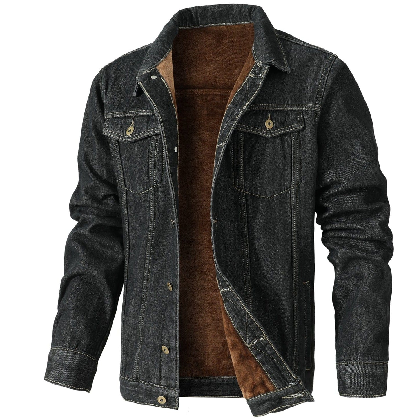Men's - Fleece Lined Denim Jacket - Warm & Stylish Outerwear for Cold Weather