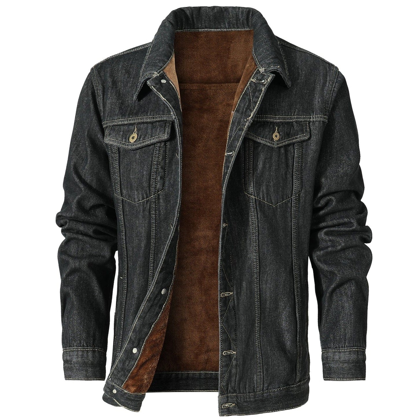 Men's - Fleece Lined Denim Jacket - Warm & Stylish Outerwear for Cold Weather