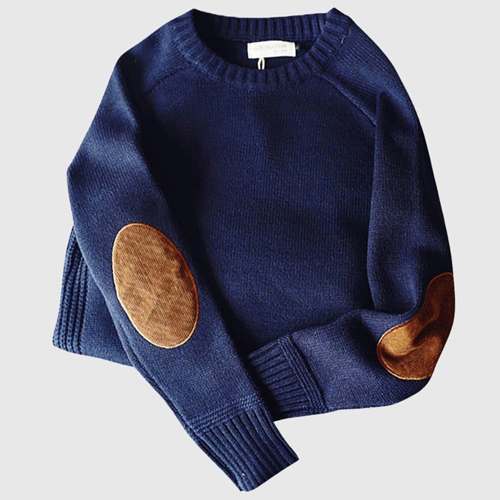 Men's - Cashmere Knitted Sweater - Cosy Winter Style with Elbow Patches