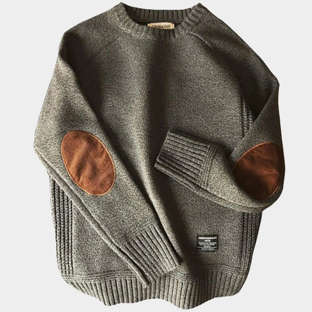 Men's - Cashmere Knitted Sweater - Cosy Winter Style with Elbow Patches