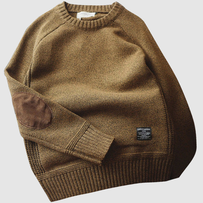 Men's - Cashmere Knitted Sweater - Cosy Winter Style with Elbow Patches