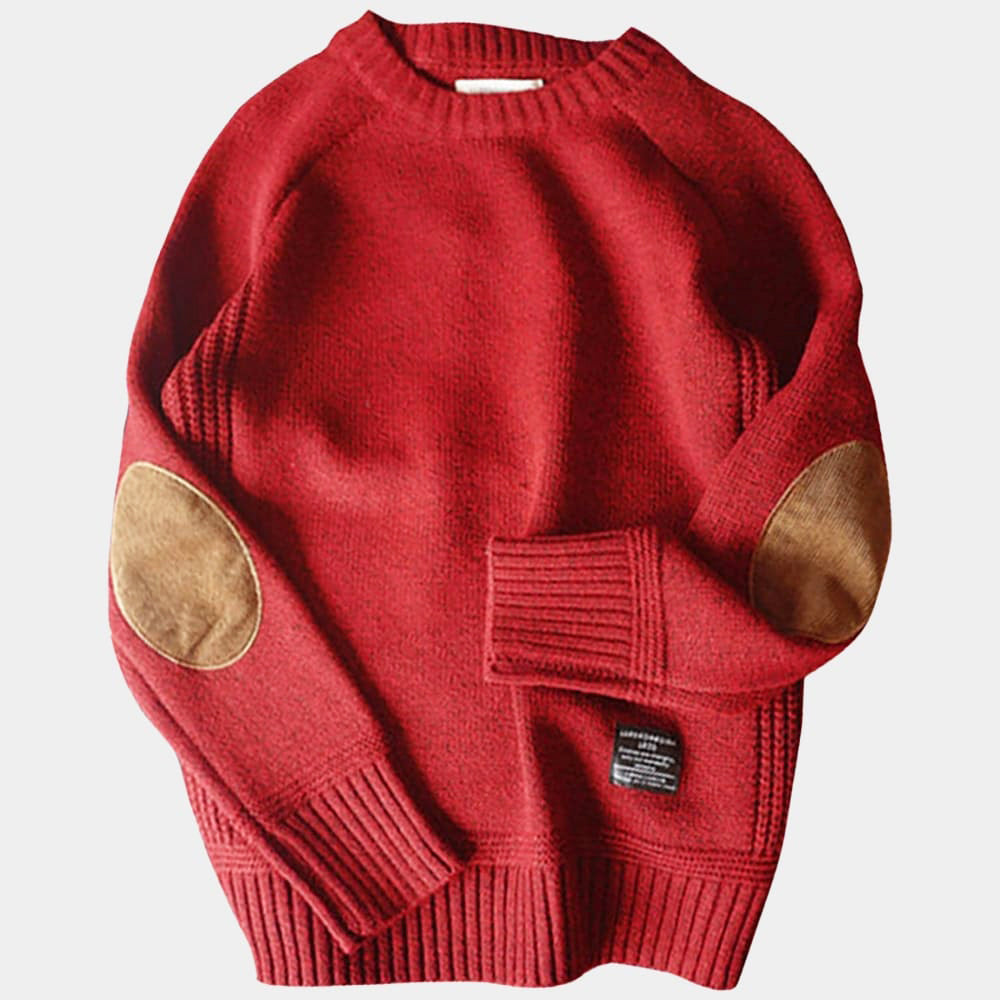 Men's - Cashmere Knitted Sweater - Cosy Winter Style with Elbow Patches