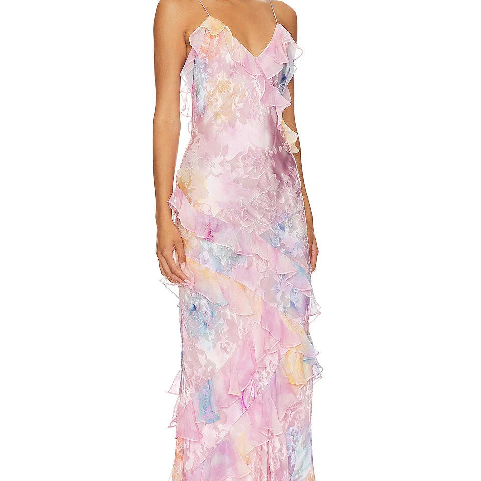 Women's - Ruffled Long Dress - Elegant Flowing Style - Perfect for Special Occasions and Casual Outings