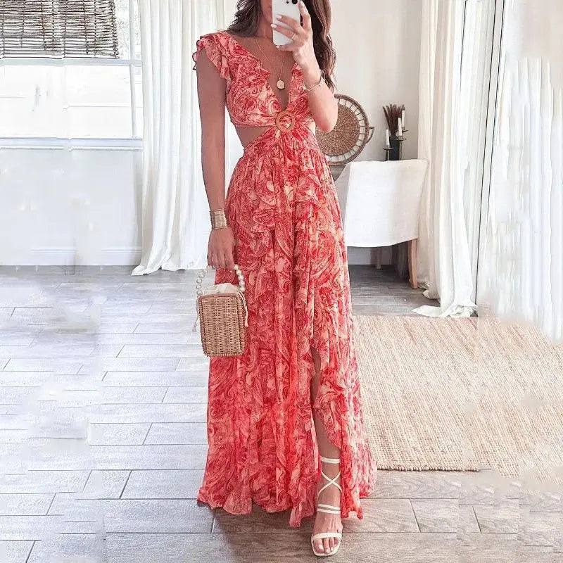 Women's - Elegant Floral Maxi Dress - Summer Style