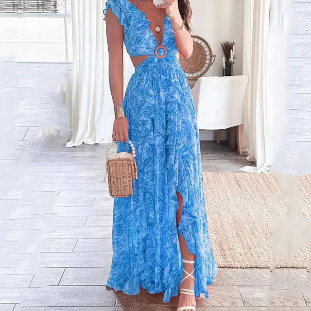 Women's - Elegant Floral Maxi Dress - Summer Style