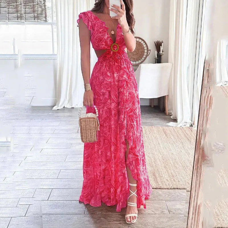 Women's - Elegant Floral Maxi Dress - Summer Style