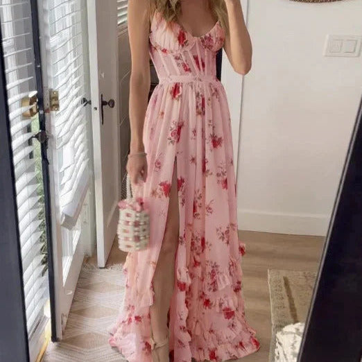 Women's - Elegant Floral Maxi Dress - Summer Style
