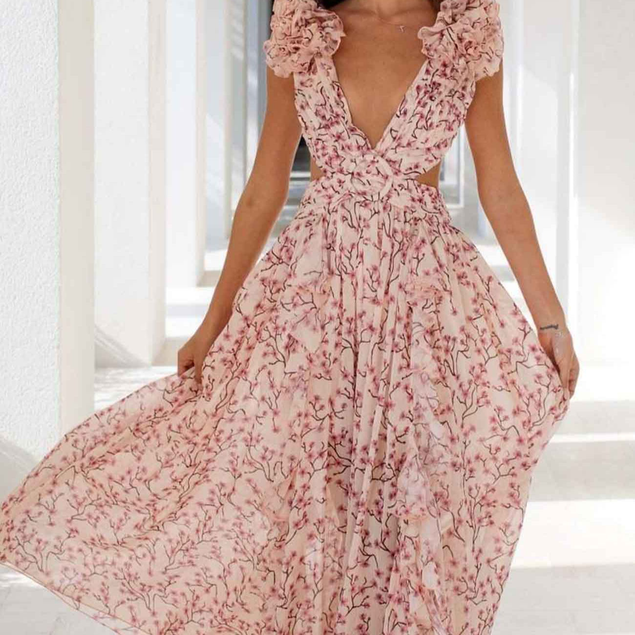 Women's - Floral Maxi Dress - Elegant Style