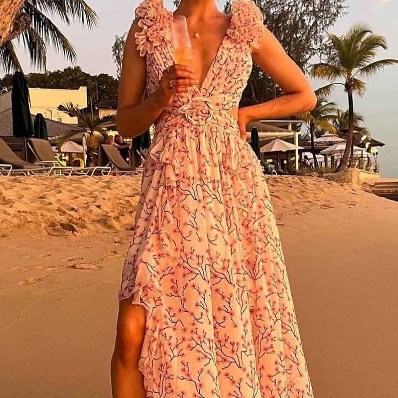 Women's - Floral Maxi Dress - Elegant Style