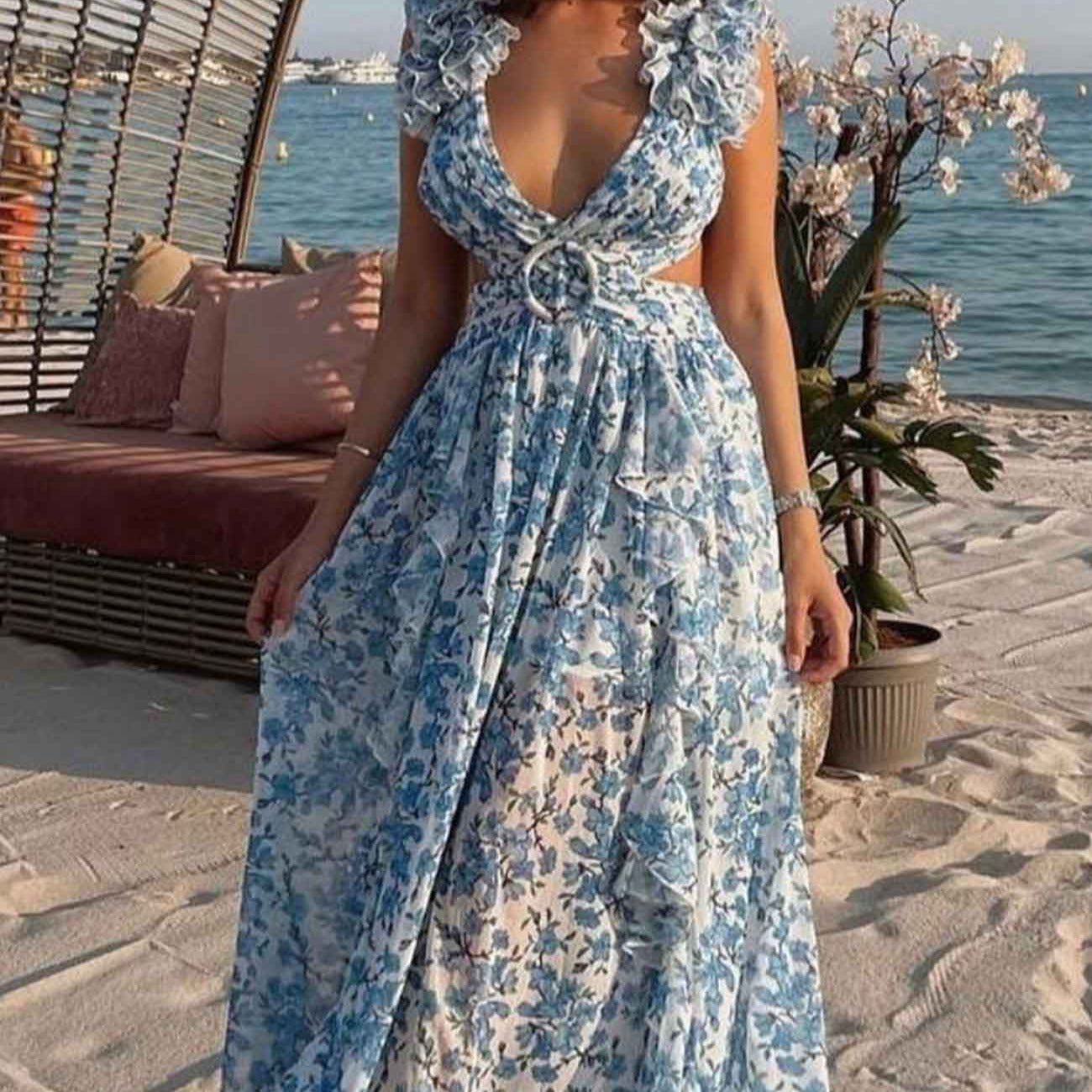 Women's - Floral Maxi Dress - Elegant Style
